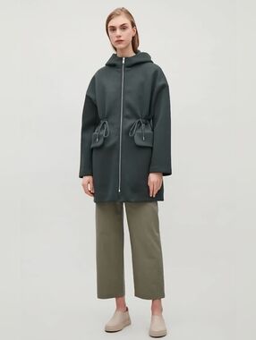 COS Women's Black Drawstring Scuba Hooded Coat Size Large